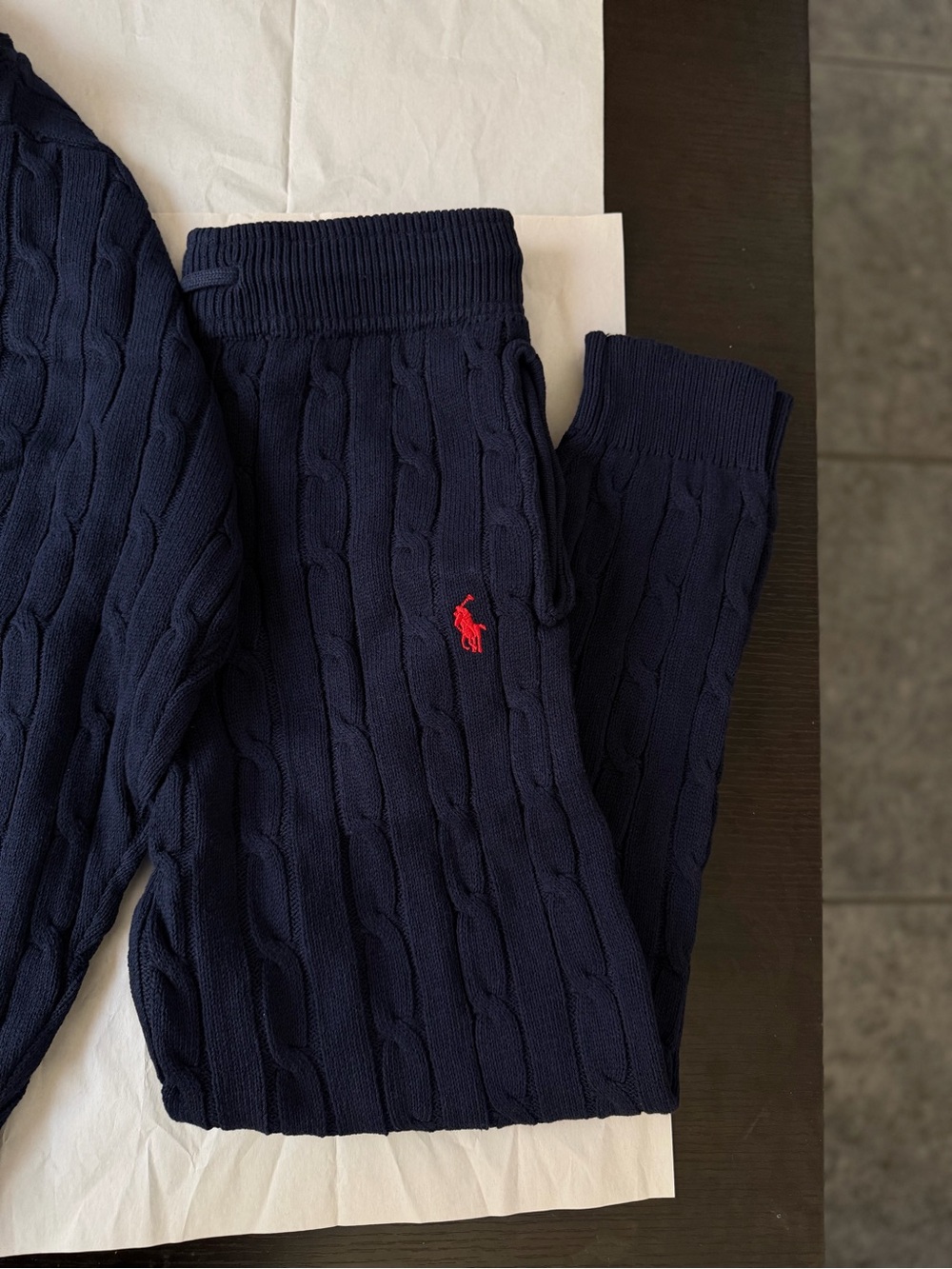 Ralph Lauren Charcoal Cable-Knit Hoodie with Red Pony - Picture 6 of 9